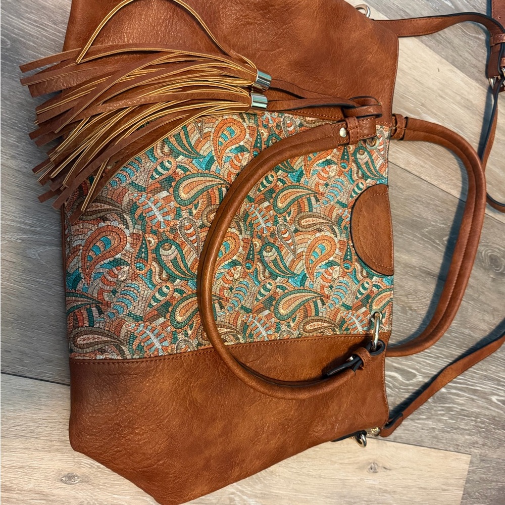 Brown and Teal Patterned Women's Bag